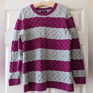 Lands End drifter sweater cable knit fishercore crewneck cotton purple silver 1X